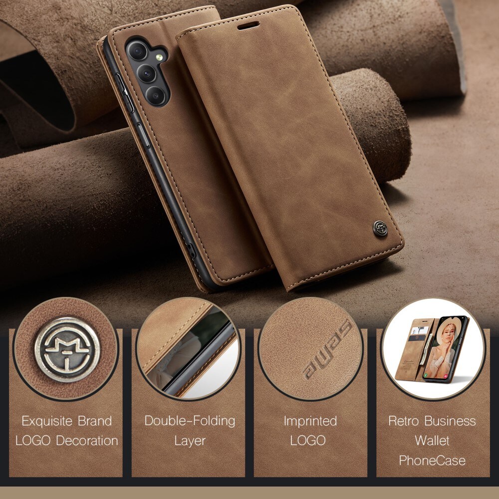 Samsung Galaxy A15 Slimmat plånboksfodral, Brun