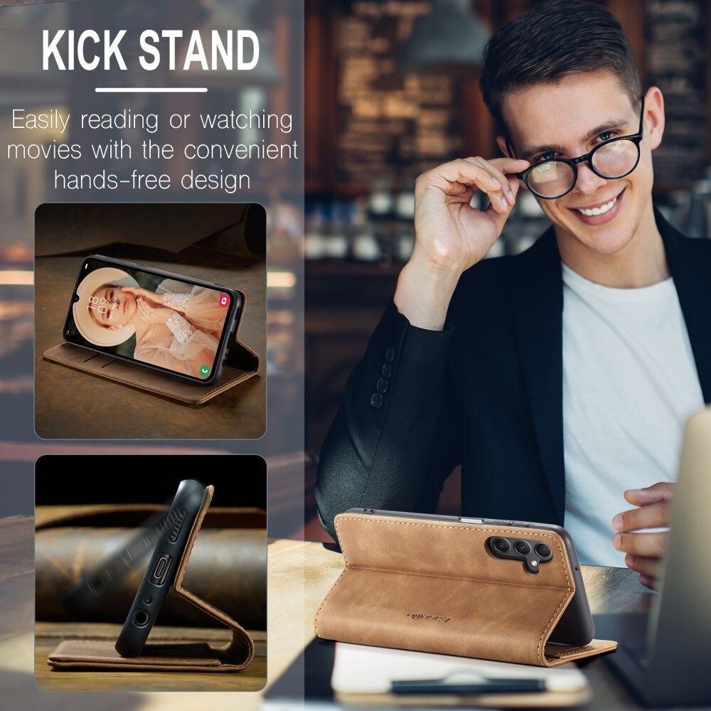 Samsung Galaxy A15 Slimmat plånboksfodral, Brun