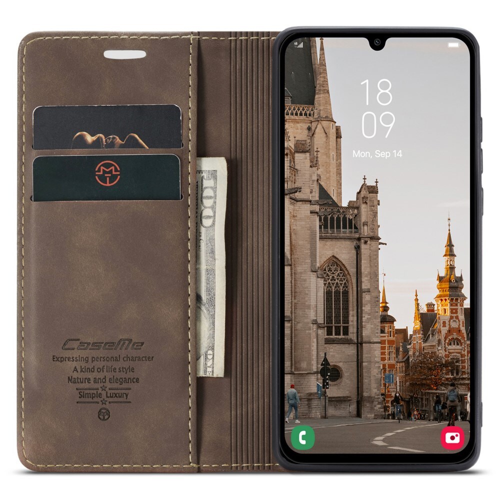 Samsung Galaxy A15 Slimmat plånboksfodral, Brun