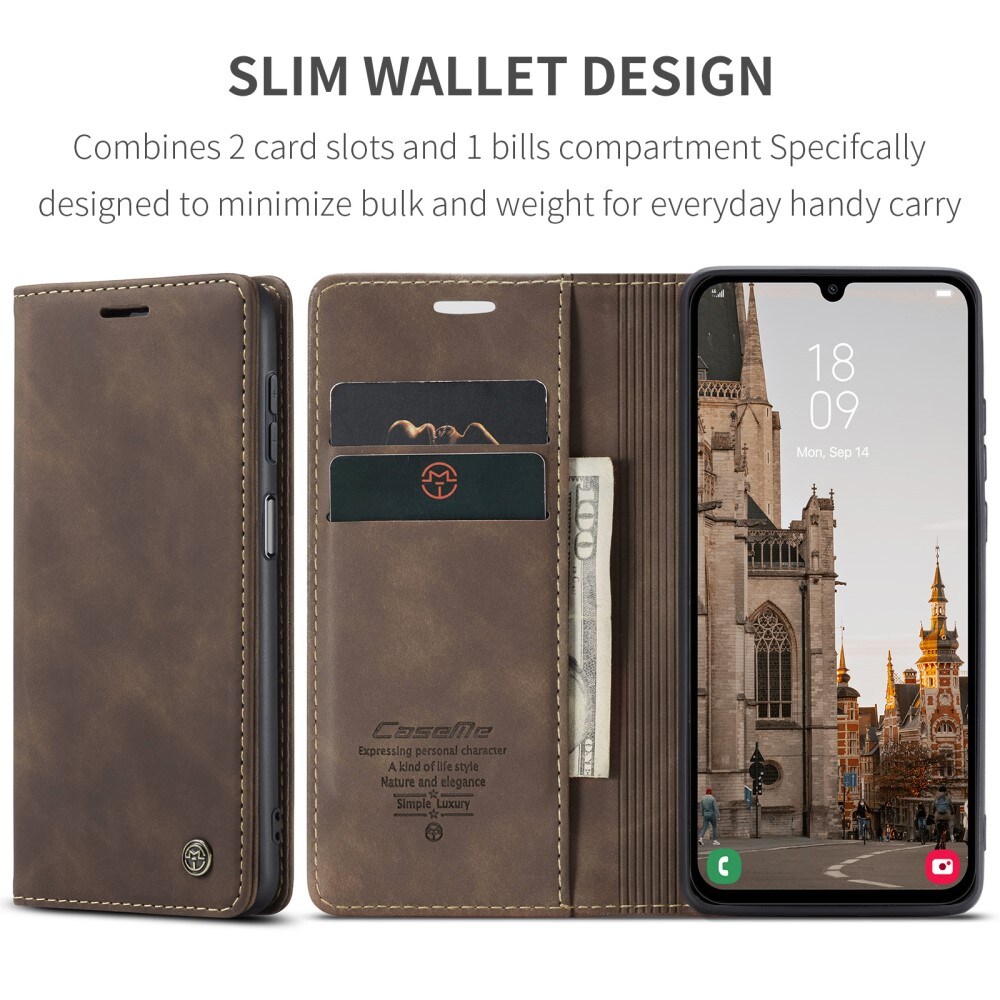 Samsung Galaxy A15 Slimmat plånboksfodral, Brun