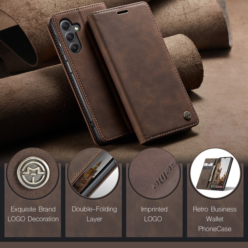 Samsung Galaxy A15 Slimmat plånboksfodral, Brun