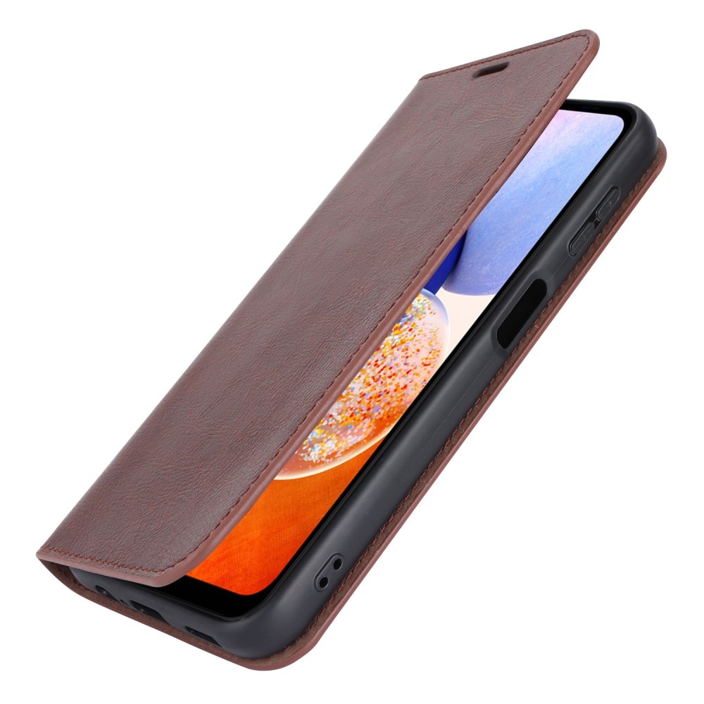 Samsung Galaxy A14 Smidigt mobilfodral i äkta läder, mörkbrun