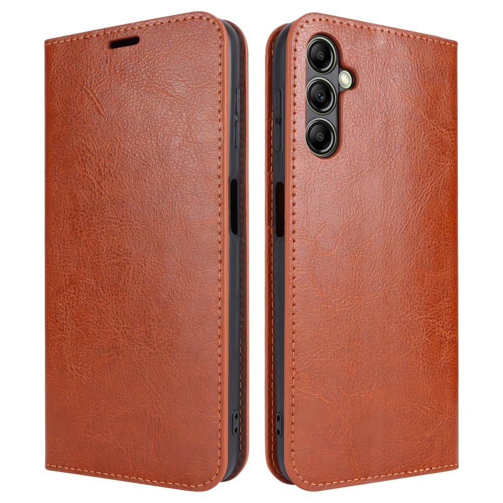 Samsung Galaxy A14 Smidigt mobilfodral i äkta läder, brun