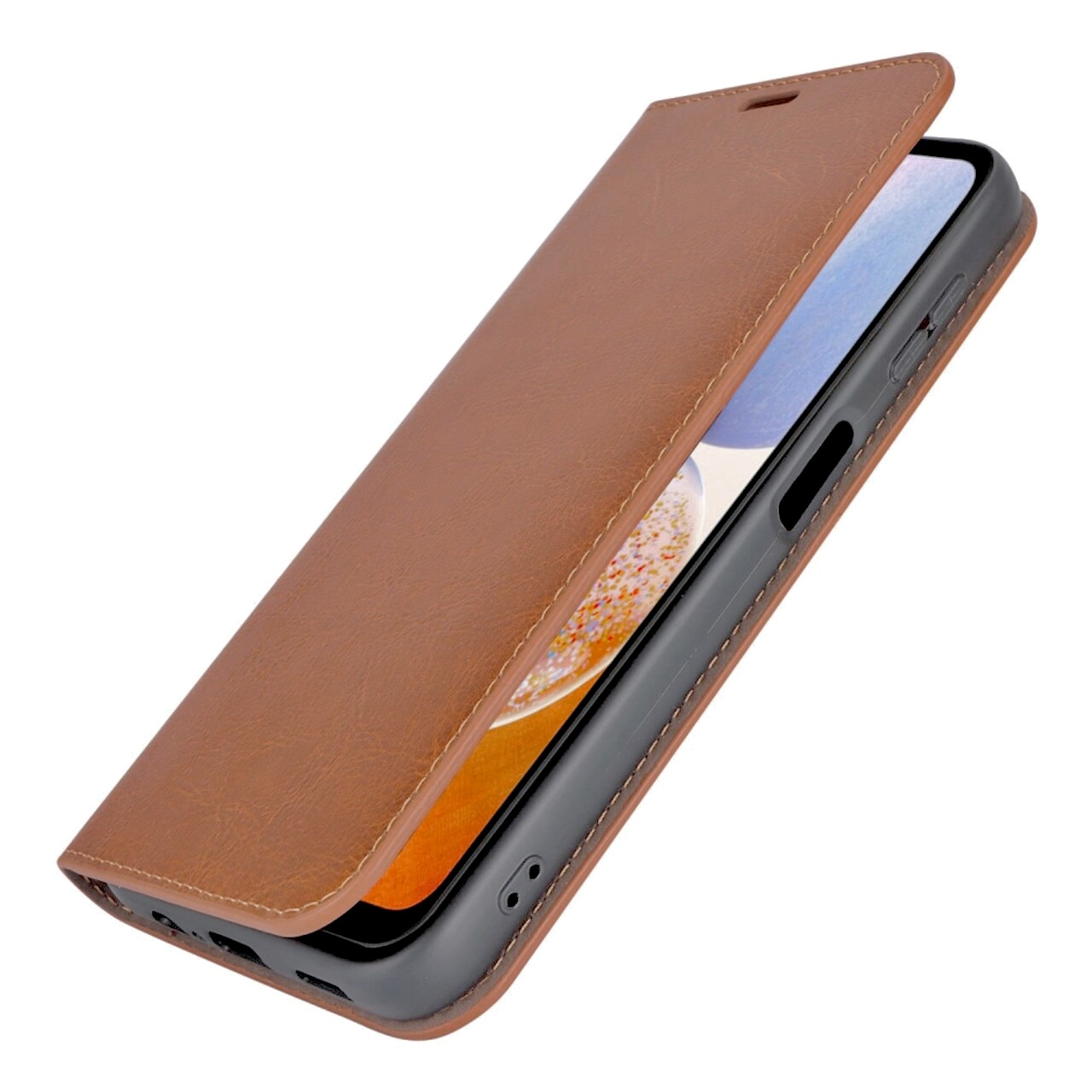 Samsung Galaxy A14 Smidigt mobilfodral i äkta läder, brun