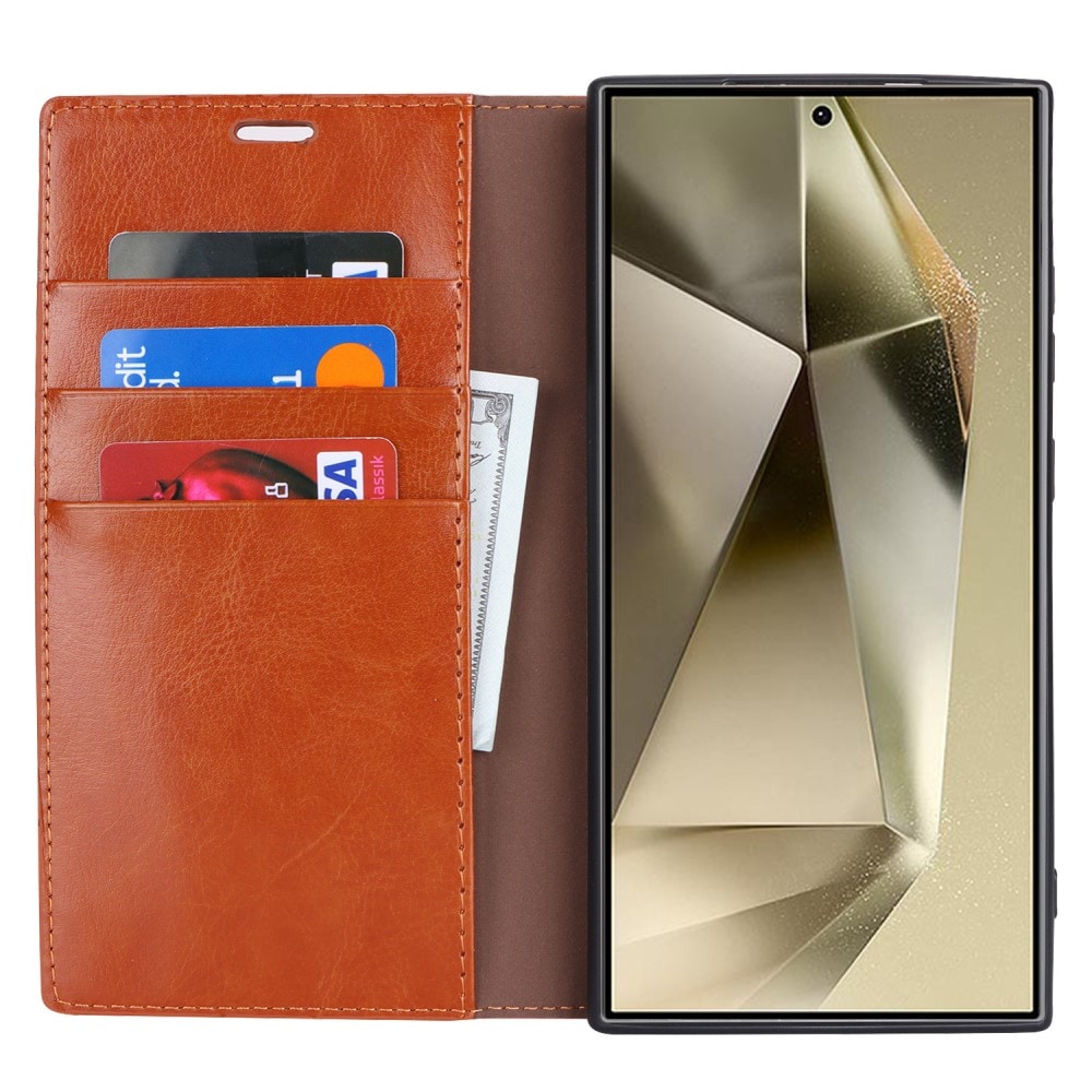 Samsung Galaxy S24 Ultra Smidigt mobilfodral i äkta läder, Brun