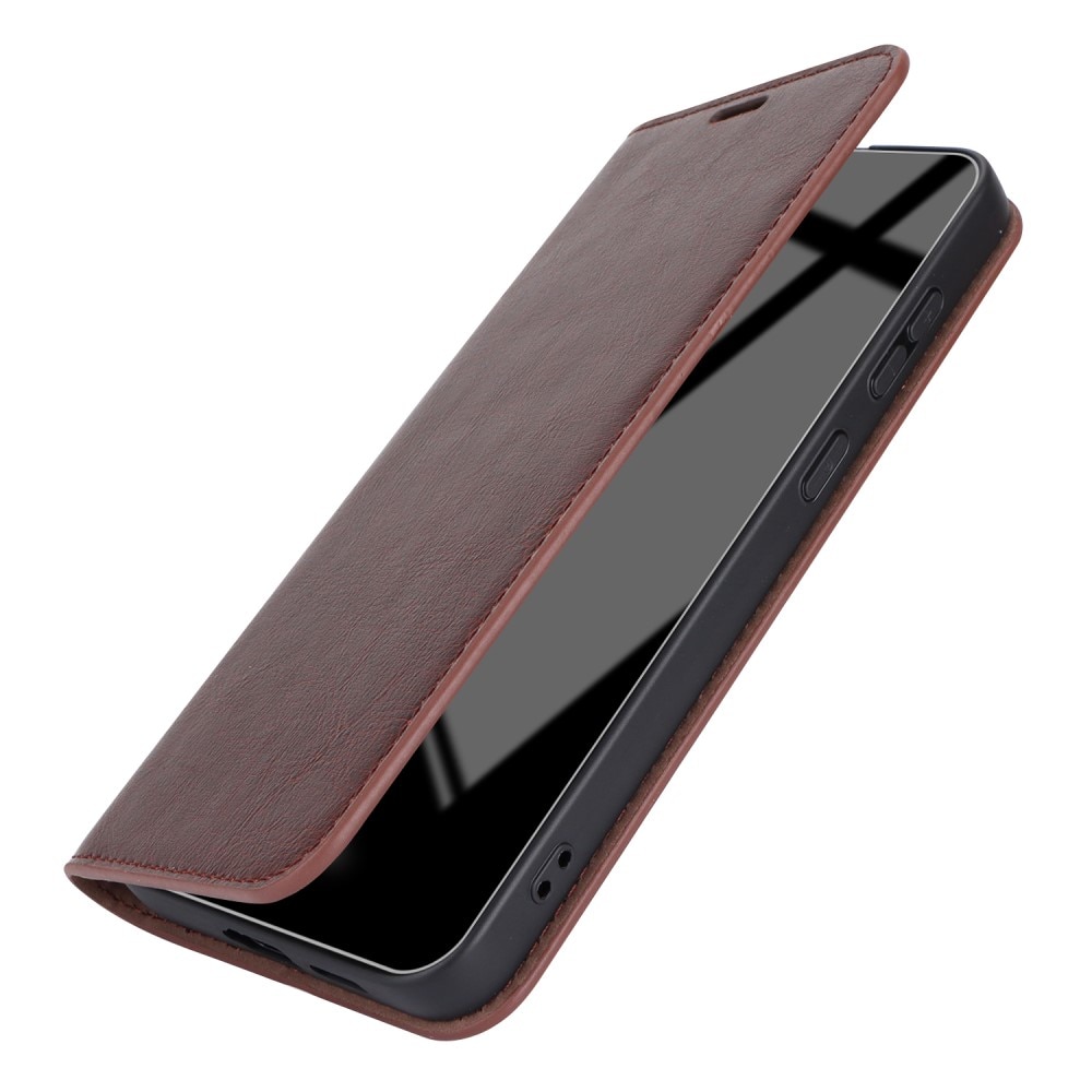 Samsung Galaxy S24 Smidigt mobilfodral i äkta läder, mörkbrun