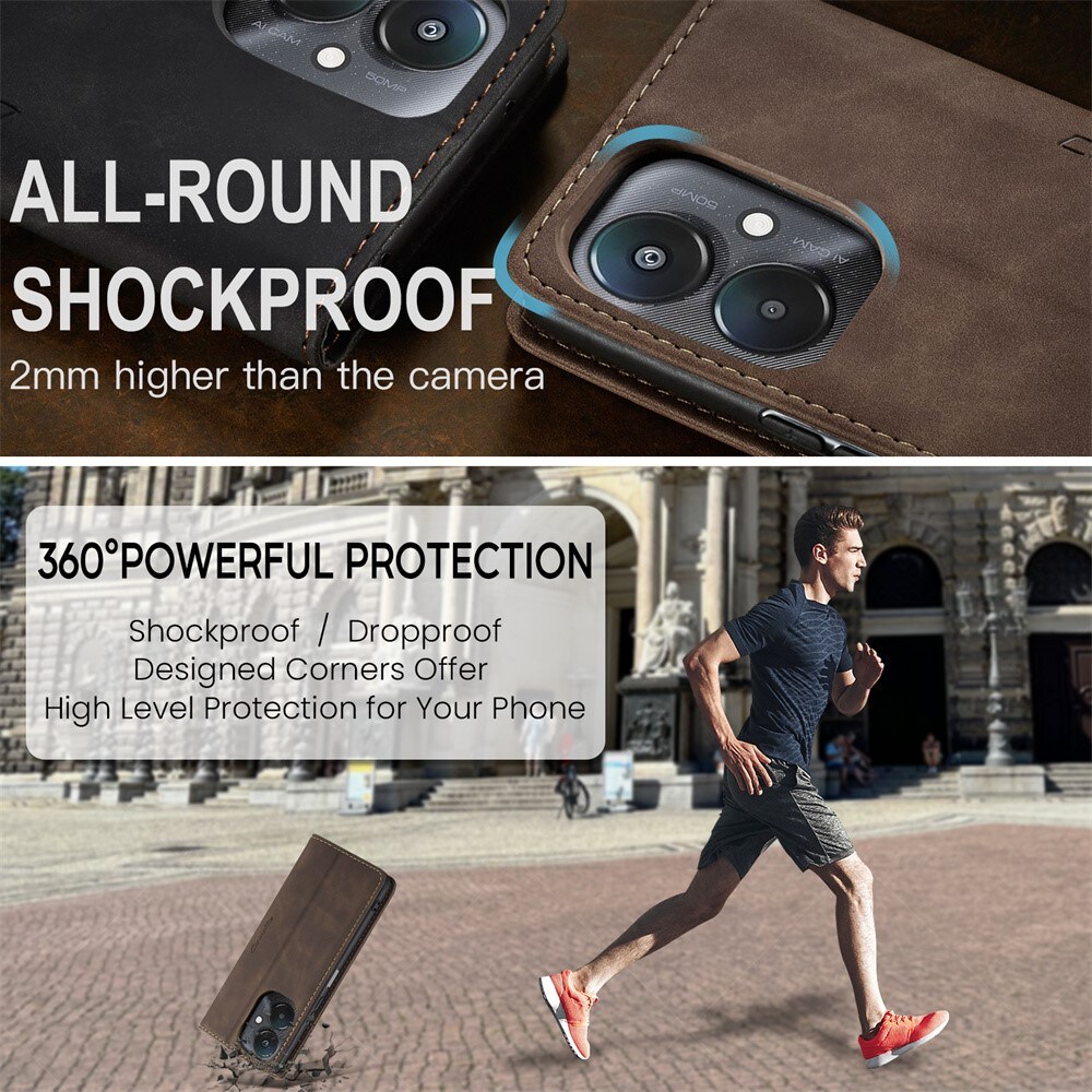 Xiaomi Redmi 13C Slimmat plånboksfodral, Brun