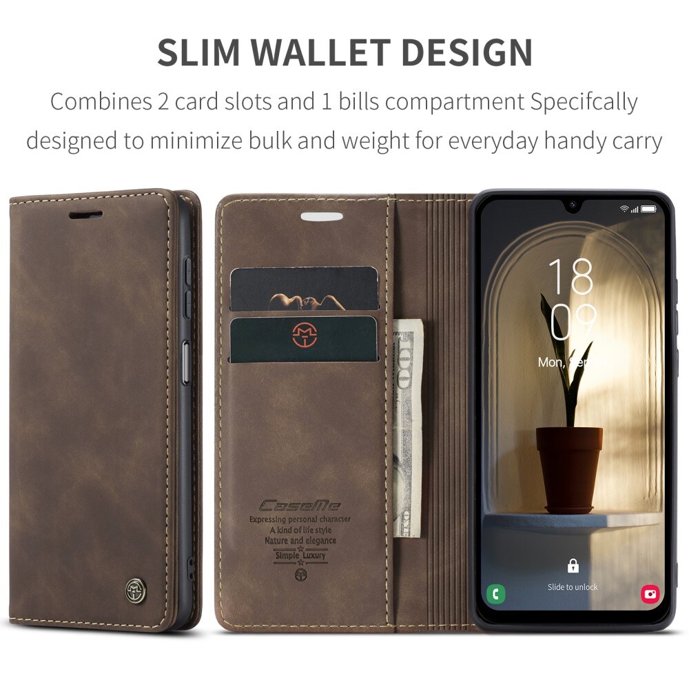 Samsung Galaxy A25 Slimmat plånboksfodral, Brun