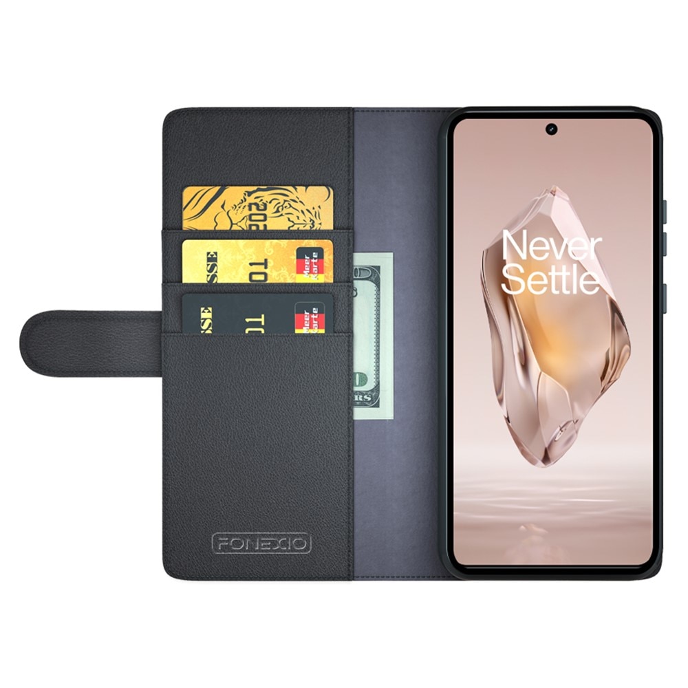 OnePlus 12R Plånboksfodral i Äkta Läder, svart