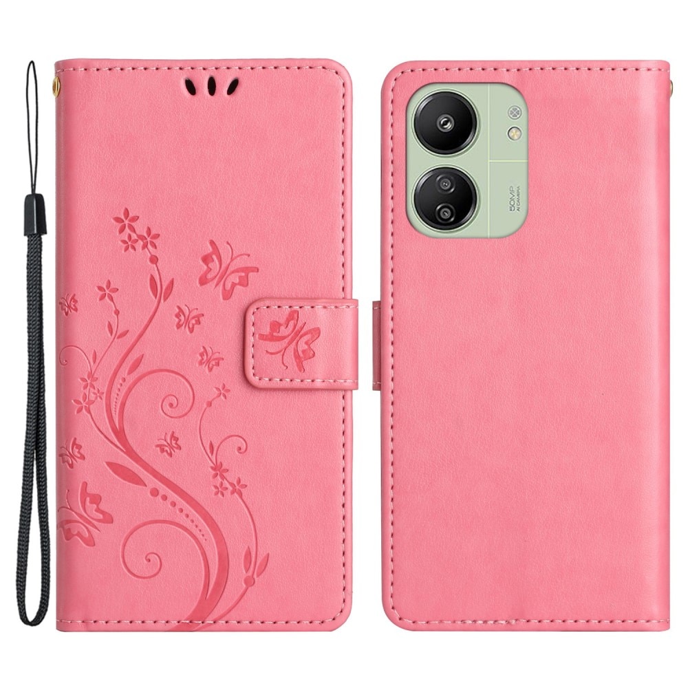 Xiaomi Redmi 13C Mobilfodral med fjärilar, rosa
