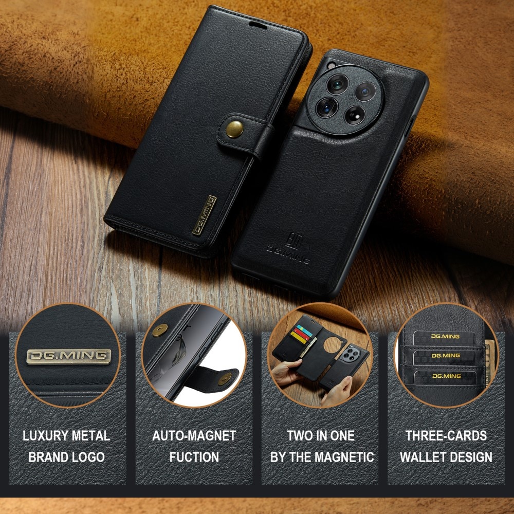 OnePlus 12 Plånboksfodral med avtagbart skal, svart