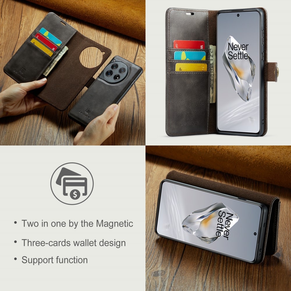 OnePlus 12 Plånboksfodral med avtagbart skal, brun