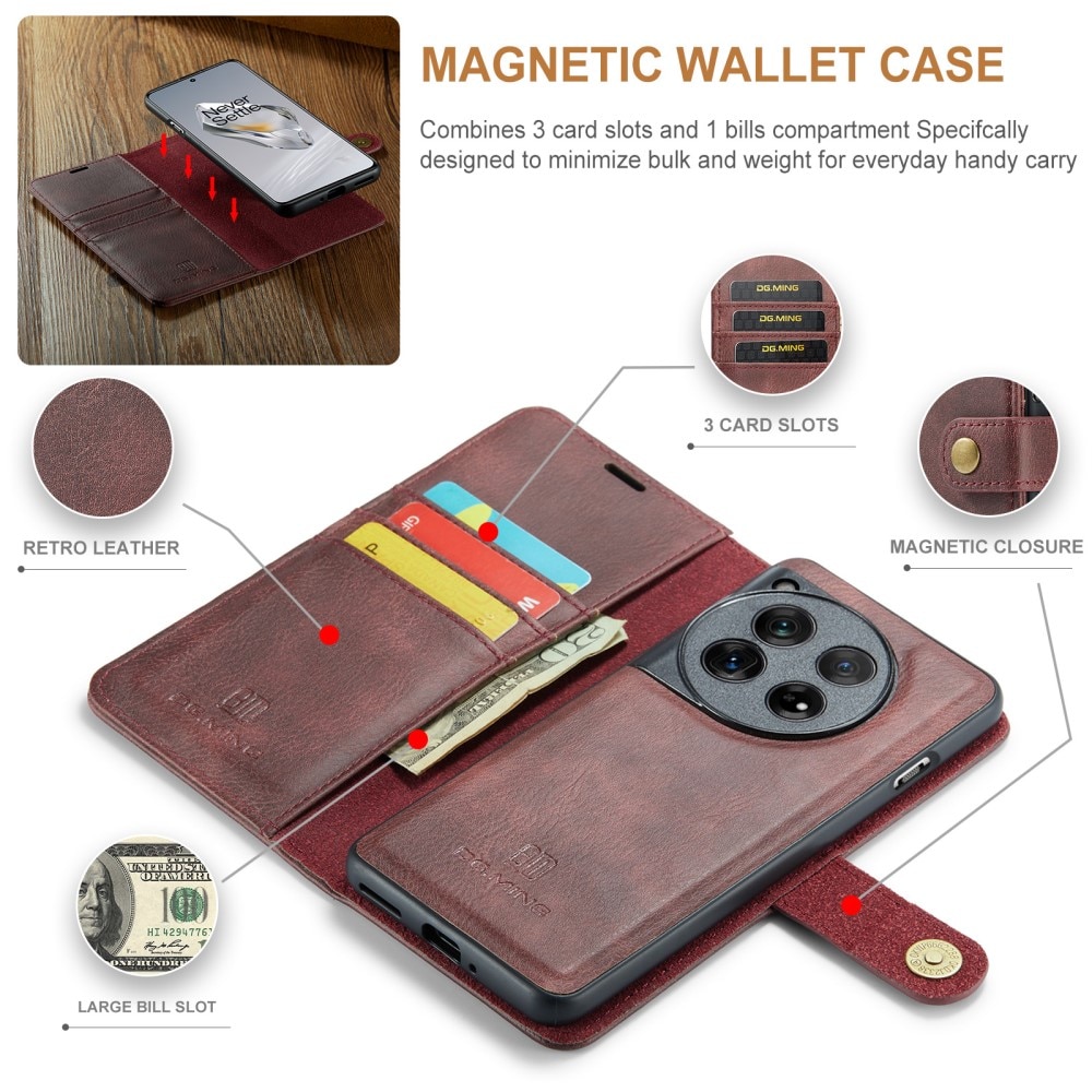 OnePlus 12 Plånboksfodral med avtagbart skal, röd