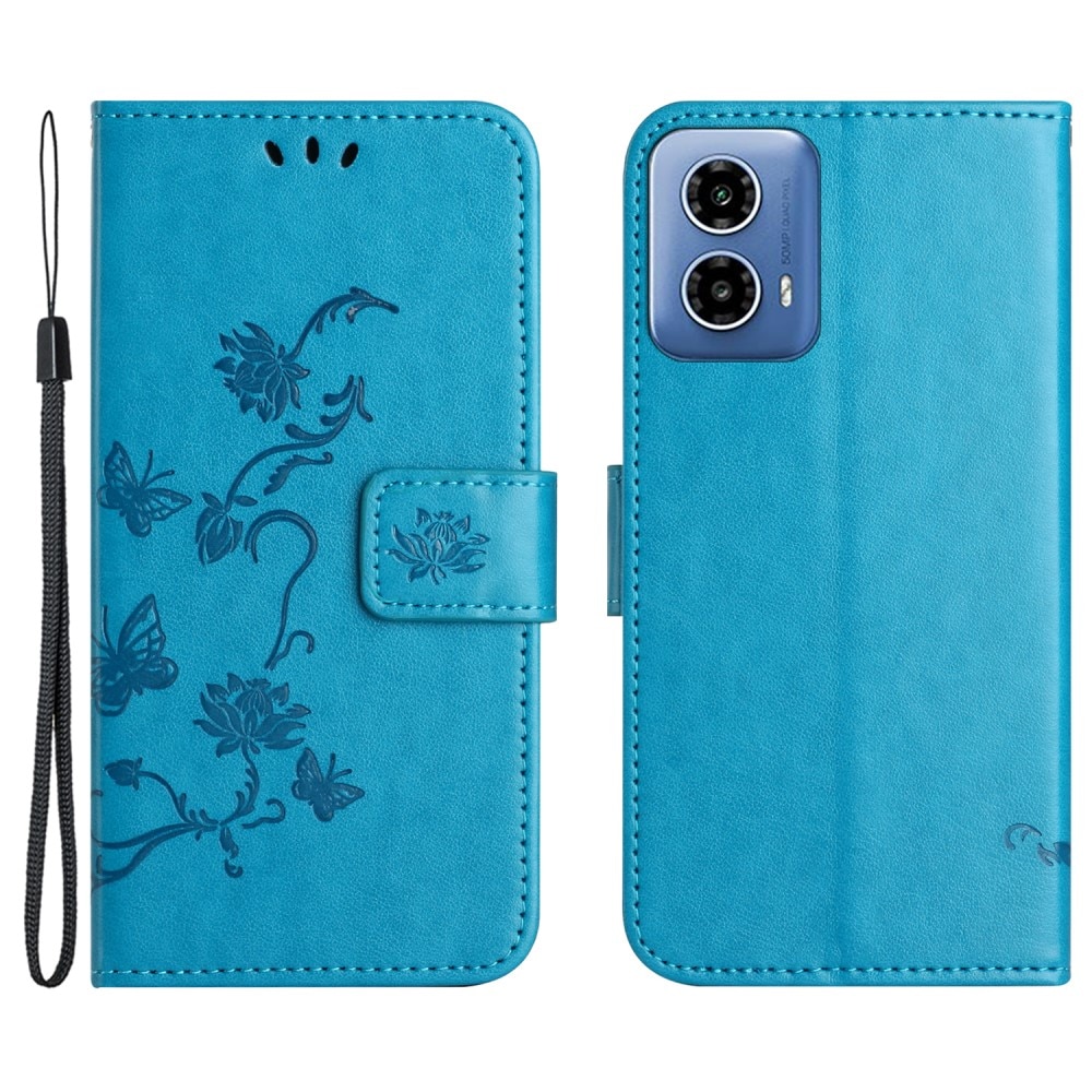 Motorola Moto G24 Mobilfodral med fjärilar, blå