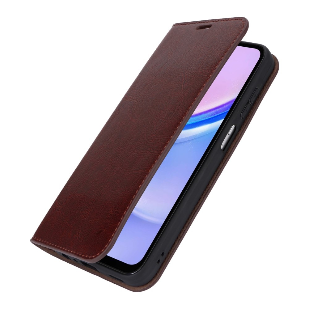 Samsung Galaxy A15 Smidigt mobilfodral i äkta läder, mörkbrun