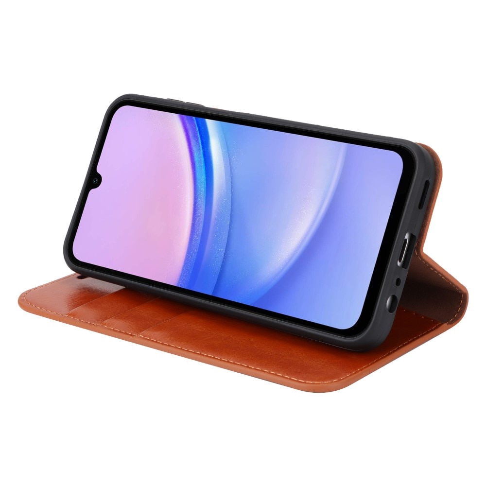 Samsung Galaxy A15 Smidigt mobilfodral i äkta läder, brun