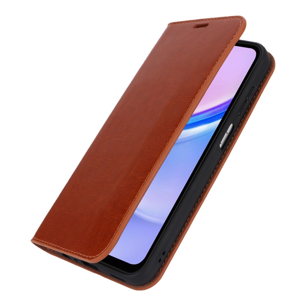 Samsung Galaxy A15 Smidigt mobilfodral i äkta läder, brun