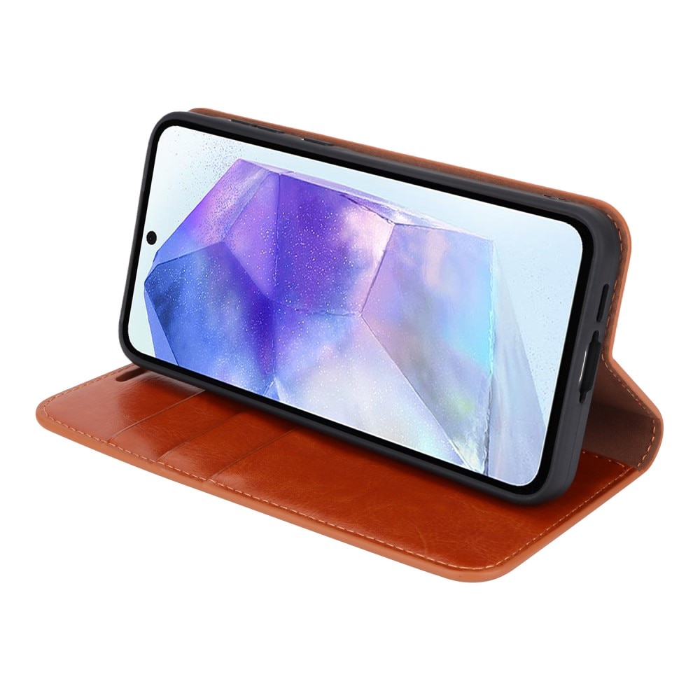 Samsung Galaxy A55 Smidigt mobilfodral i äkta läder, brun