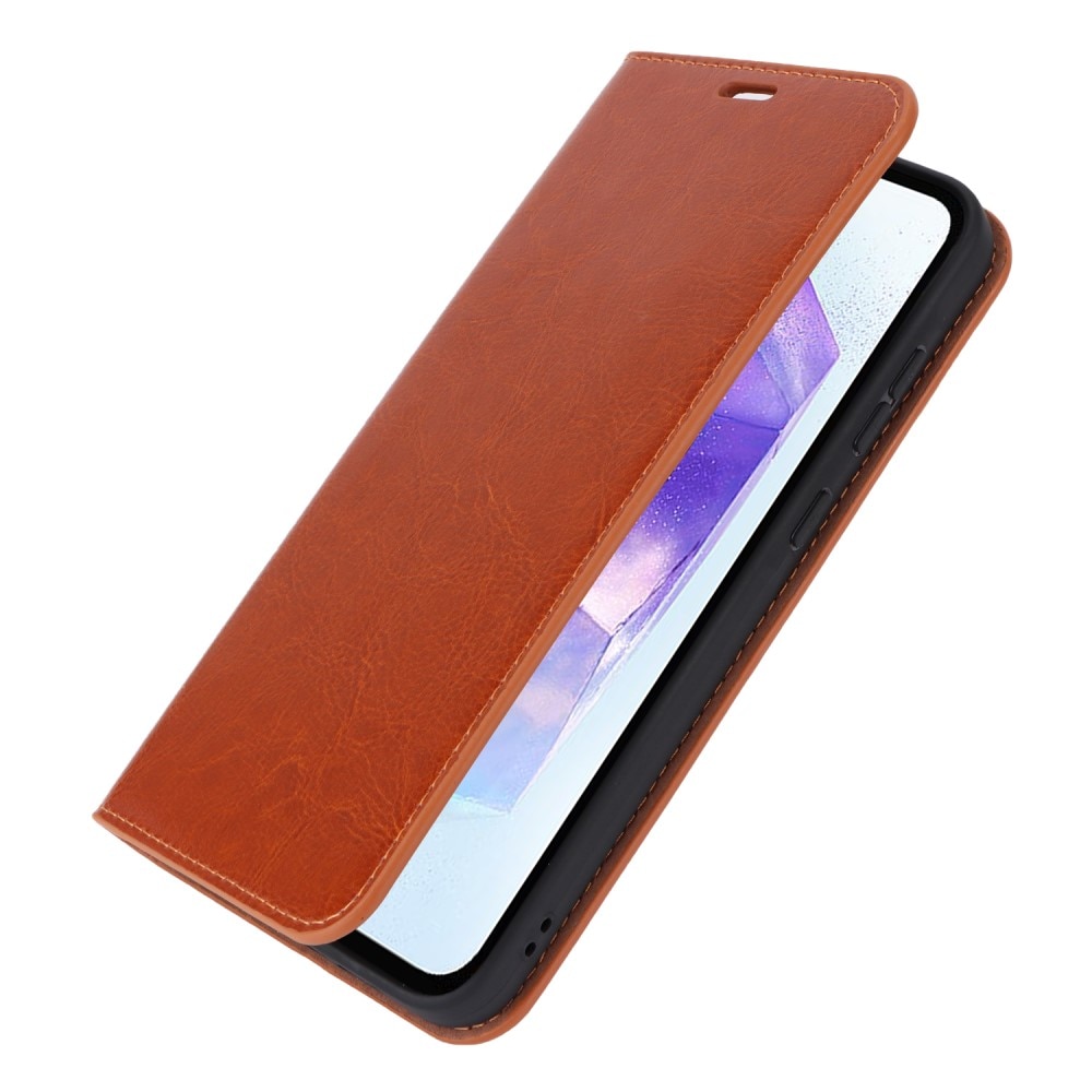 Samsung Galaxy A55 Smidigt mobilfodral i äkta läder, brun