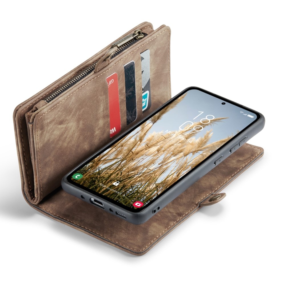 Samsung Galaxy A35 Rymligt plånboksfodral med många kortfack, brun
