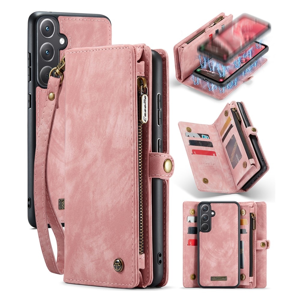 Samsung Galaxy A35 Rymligt plånboksfodral med många kortfack, rosa