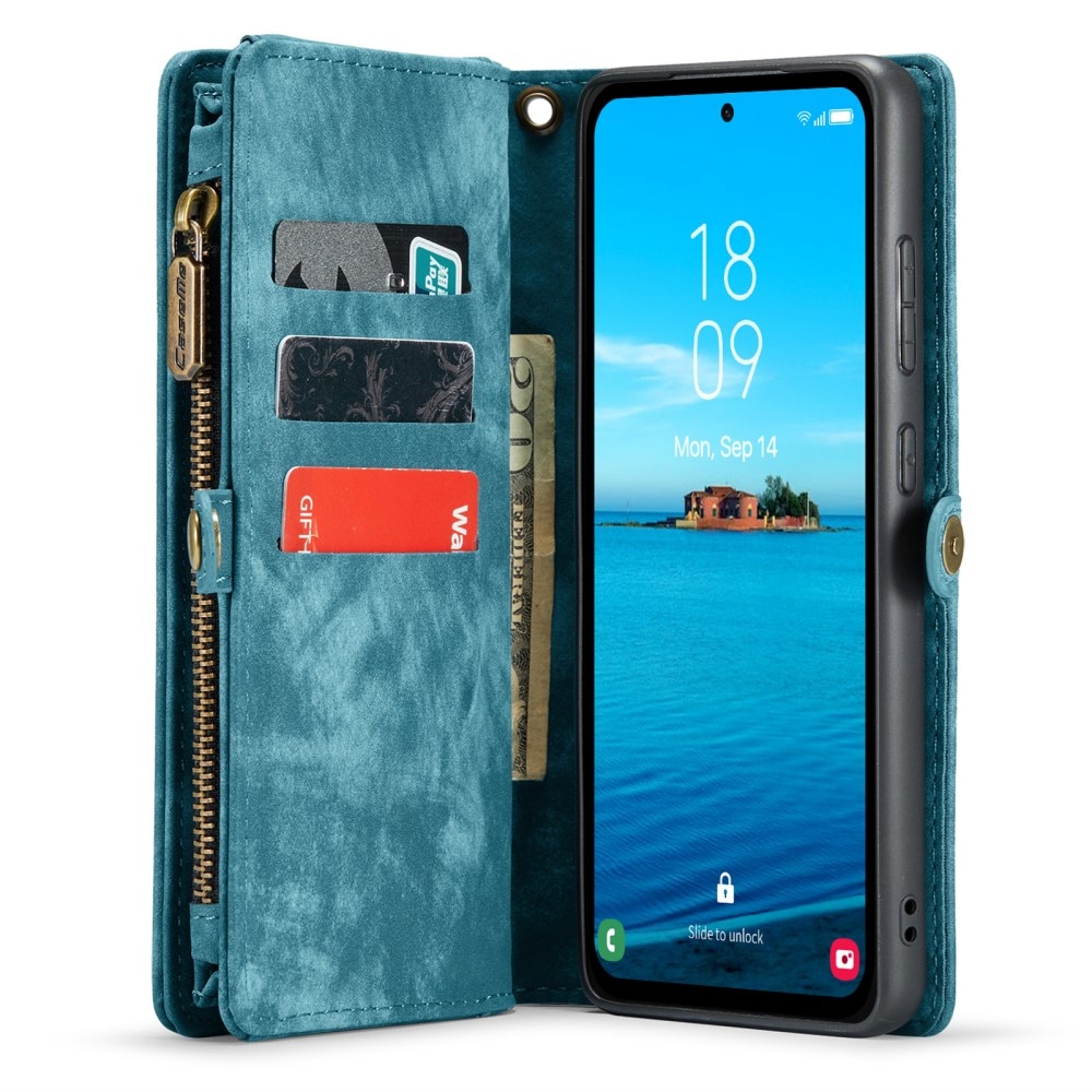 Samsung Galaxy A35 Rymligt plånboksfodral med många kortfack, blå