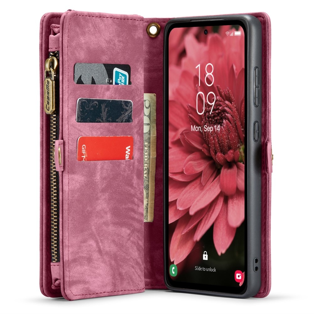 Samsung Galaxy A35 Rymligt plånboksfodral med många kortfack, röd