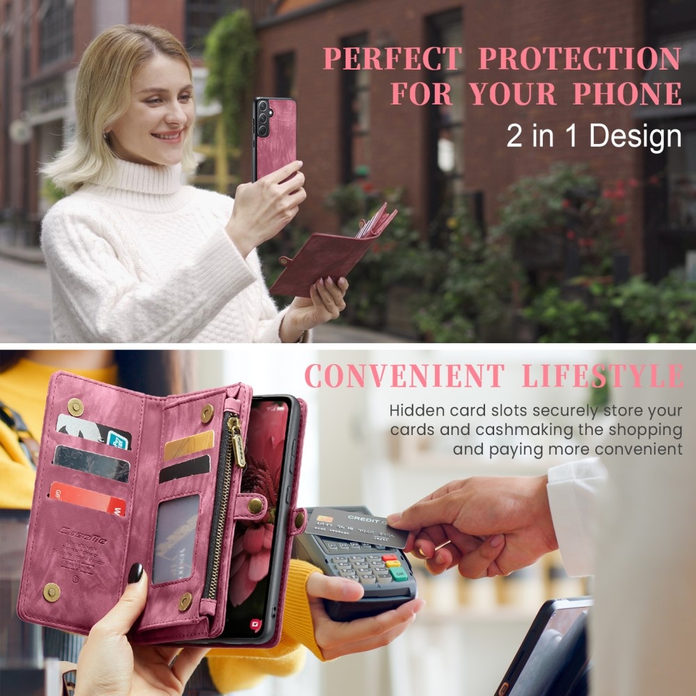 Samsung Galaxy A35 Rymligt plånboksfodral med många kortfack, röd
