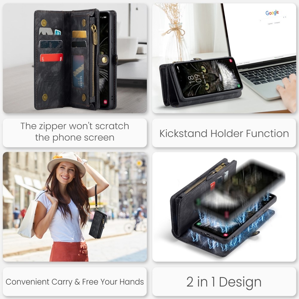 Samsung Galaxy A35 Rymligt plånboksfodral med många kortfack, grå