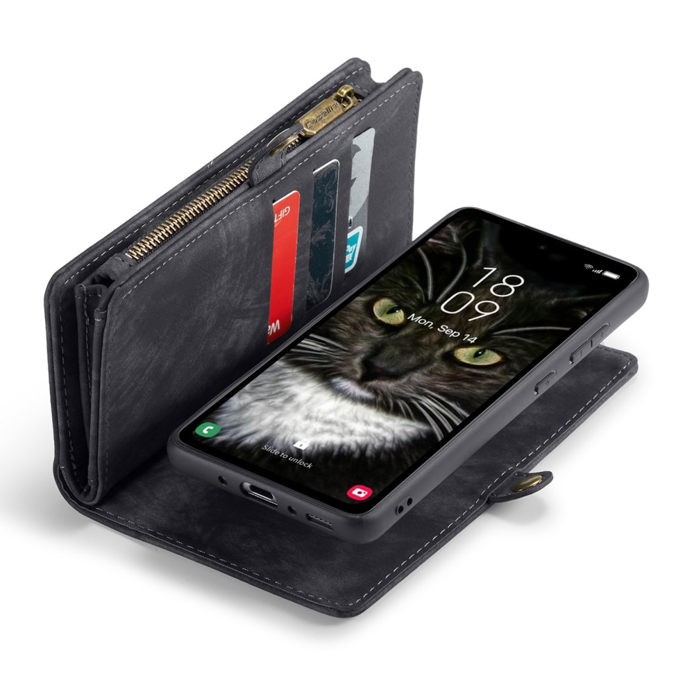 Samsung Galaxy A35 Rymligt plånboksfodral med många kortfack, grå