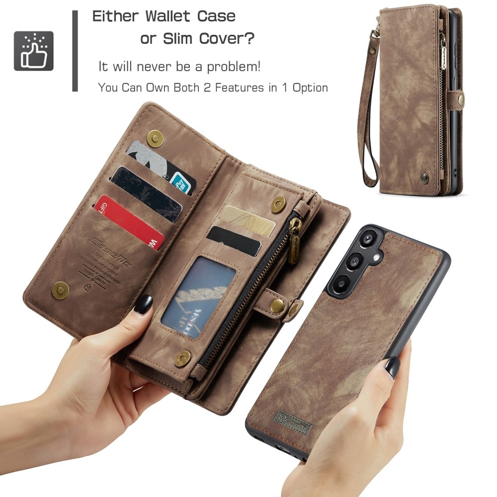 Samsung Galaxy A15 Rymligt plånboksfodral med många kortfack, brun