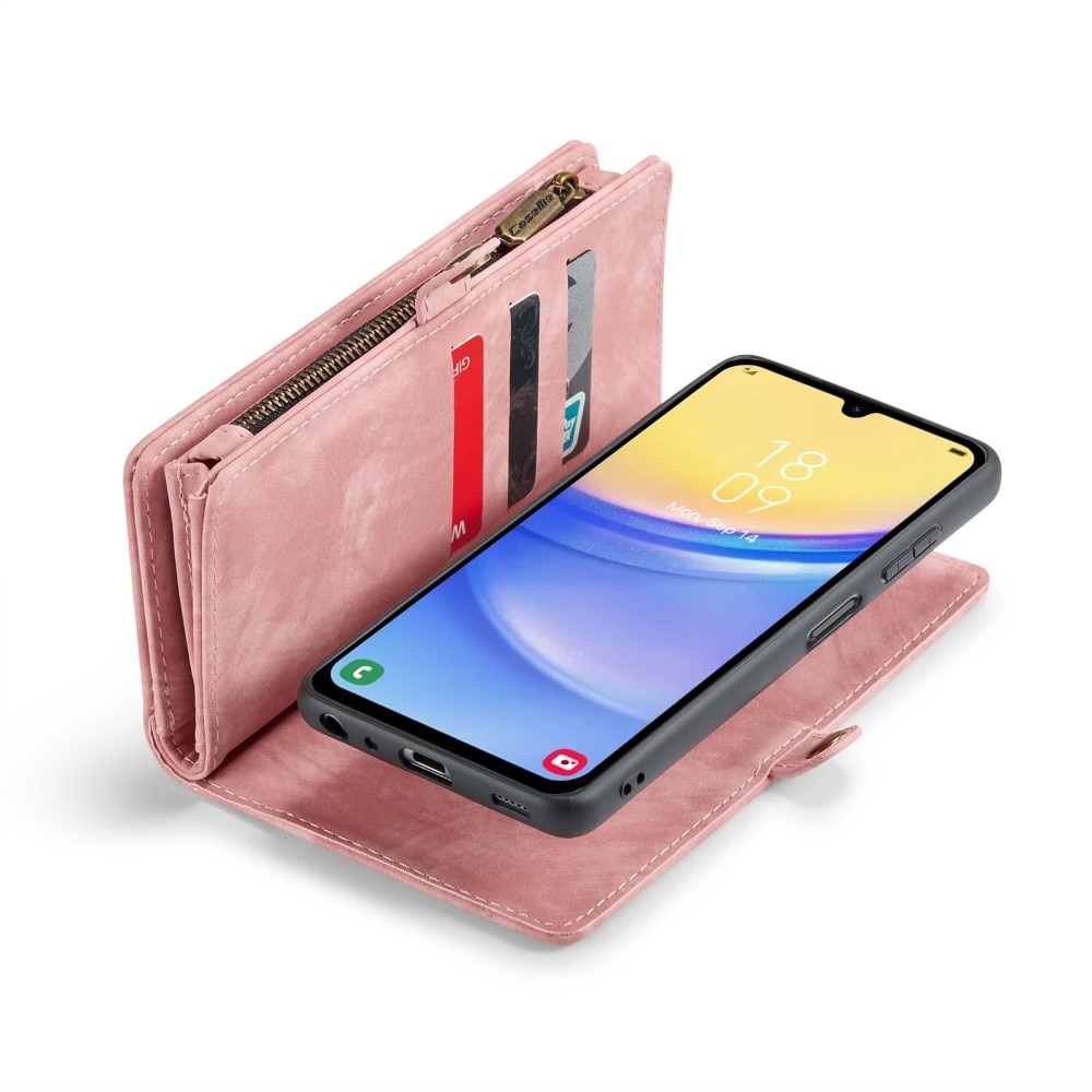 Samsung Galaxy A15 Rymligt plånboksfodral med många kortfack, rosa