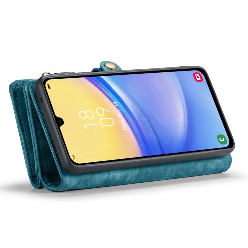 Samsung Galaxy A15 Rymligt plånboksfodral med många kortfack, blå