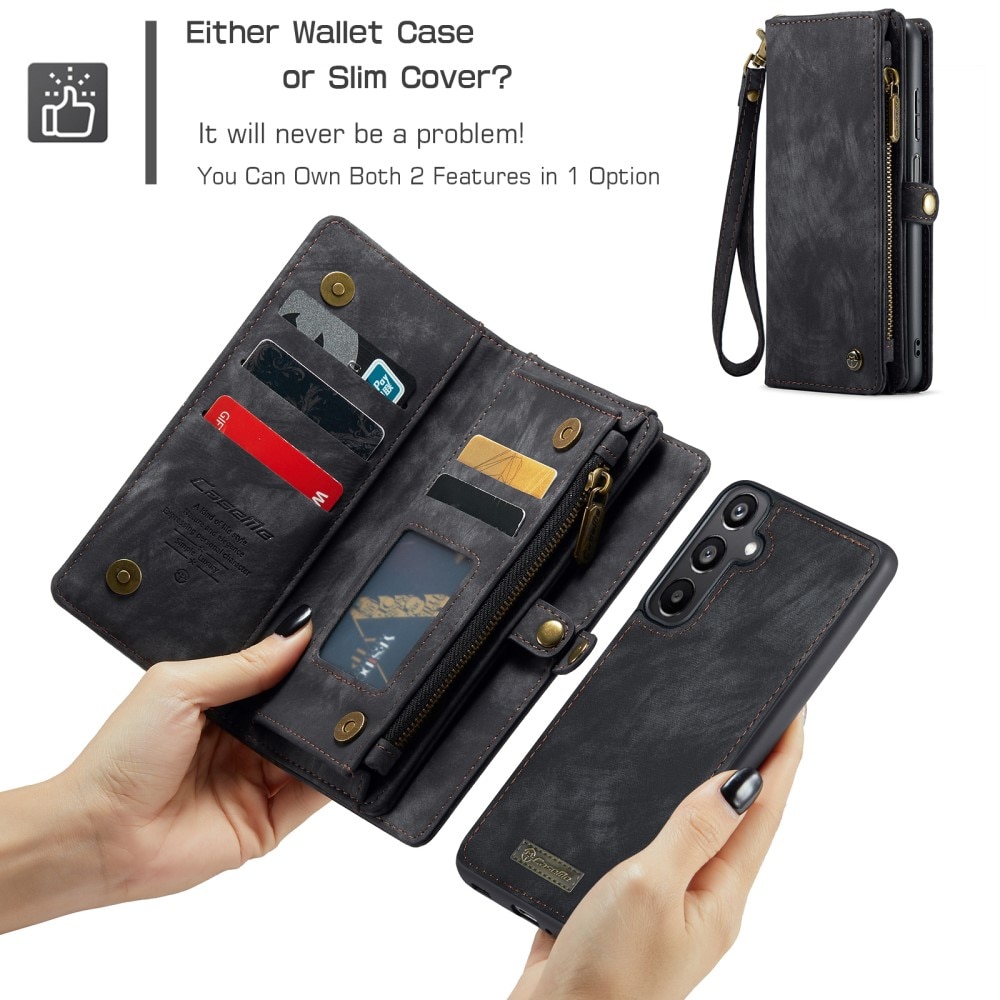 Samsung Galaxy A15 Rymligt plånboksfodral med många kortfack, grå