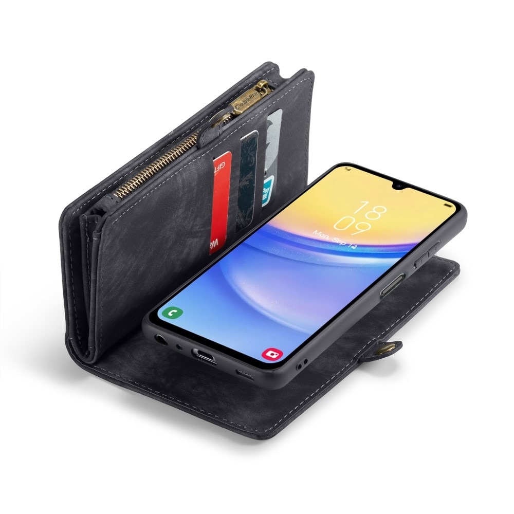 Samsung Galaxy A15 Rymligt plånboksfodral med många kortfack, grå