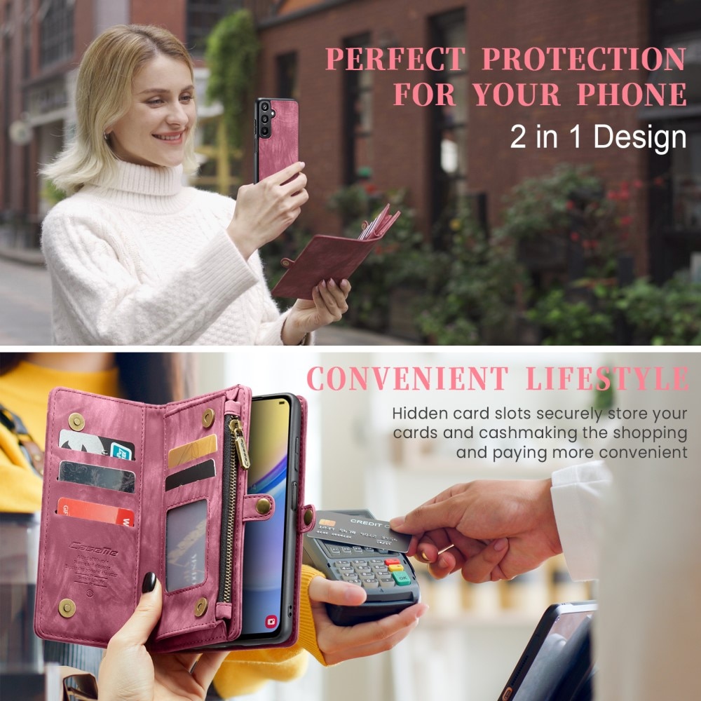 Samsung Galaxy A15 Rymligt plånboksfodral med många kortfack, röd
