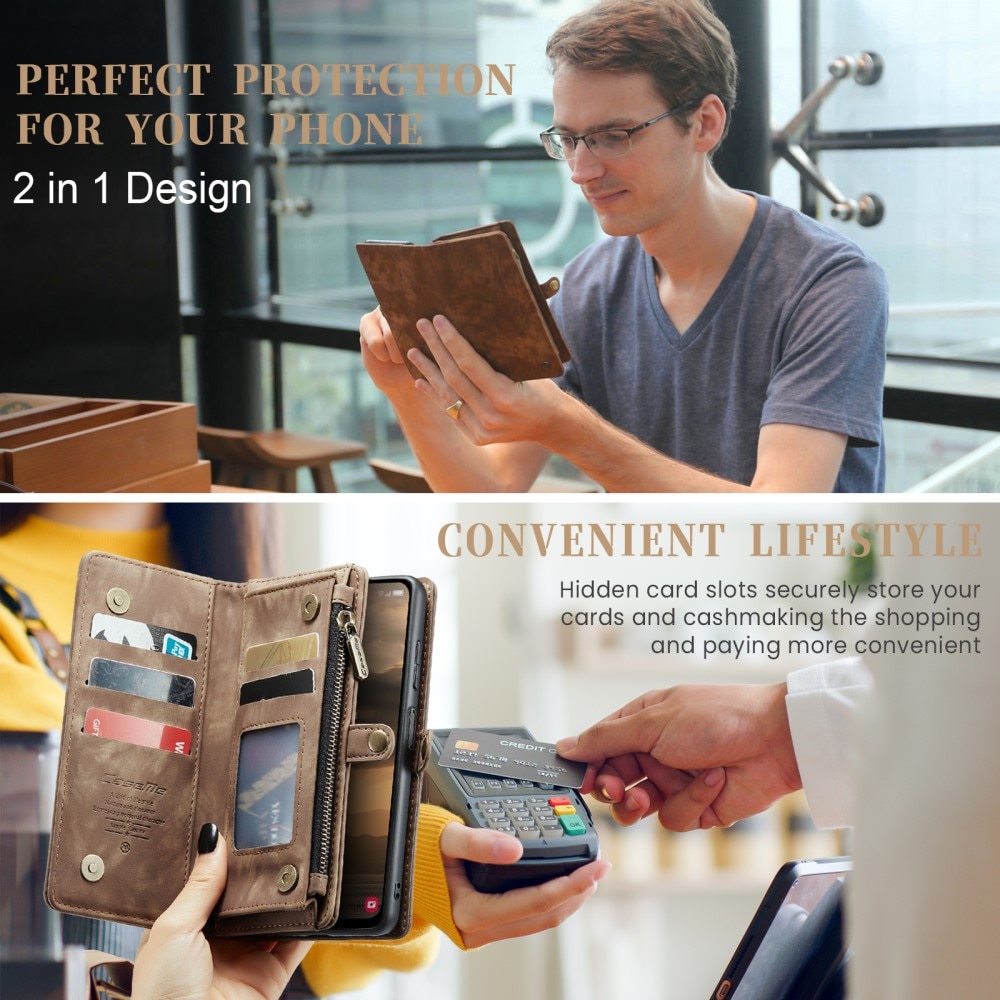 Samsung Galaxy A25 Rymligt plånboksfodral med många kortfack, brun