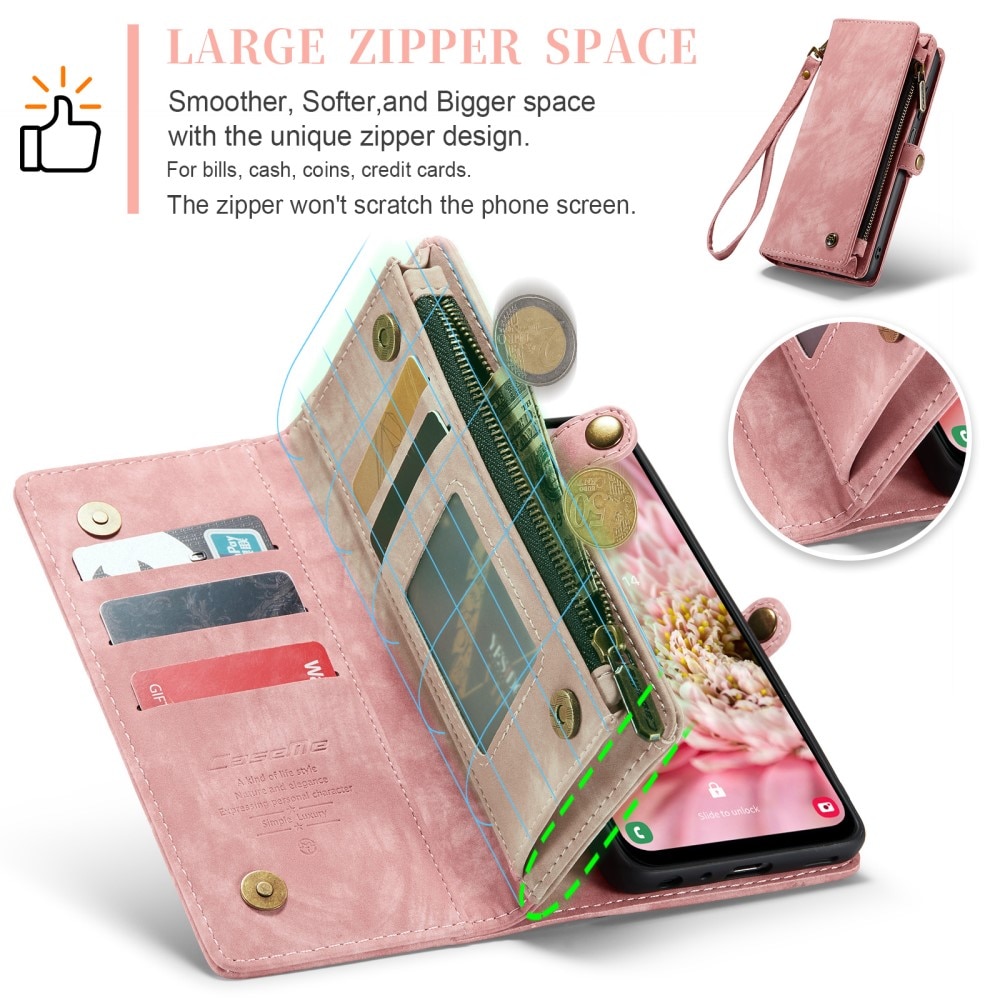 Samsung Galaxy A25 Rymligt plånboksfodral med många kortfack, rosa
