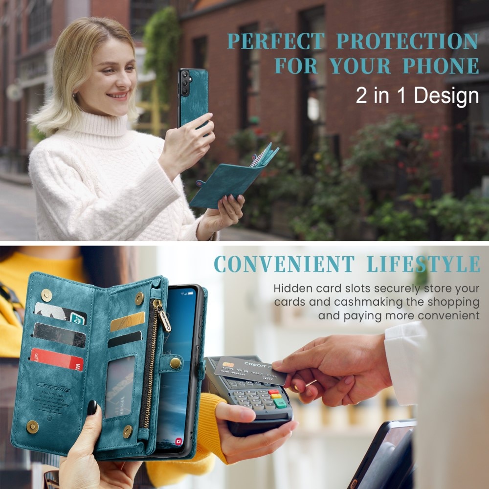 Samsung Galaxy A25 Rymligt plånboksfodral med många kortfack, blå