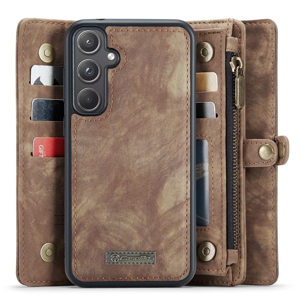 Samsung Galaxy A55 Rymligt plånboksfodral med många kortfack, brun