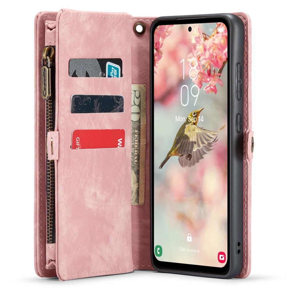 Samsung Galaxy A55 Rymligt plånboksfodral med många kortfack, Rosa