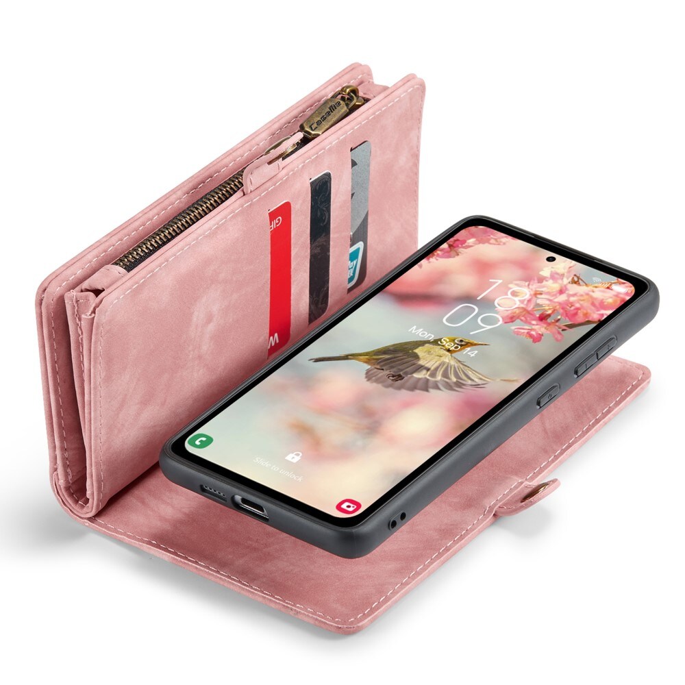 Samsung Galaxy A55 Rymligt plånboksfodral med många kortfack, Rosa