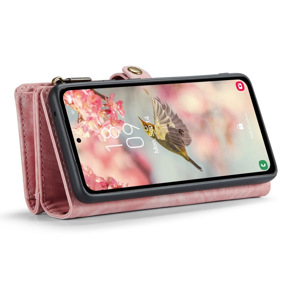 Samsung Galaxy A55 Rymligt plånboksfodral med många kortfack, rosa