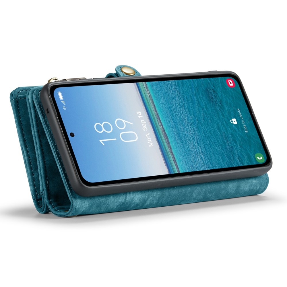 Samsung Galaxy A55 Rymligt plånboksfodral med många kortfack, blå