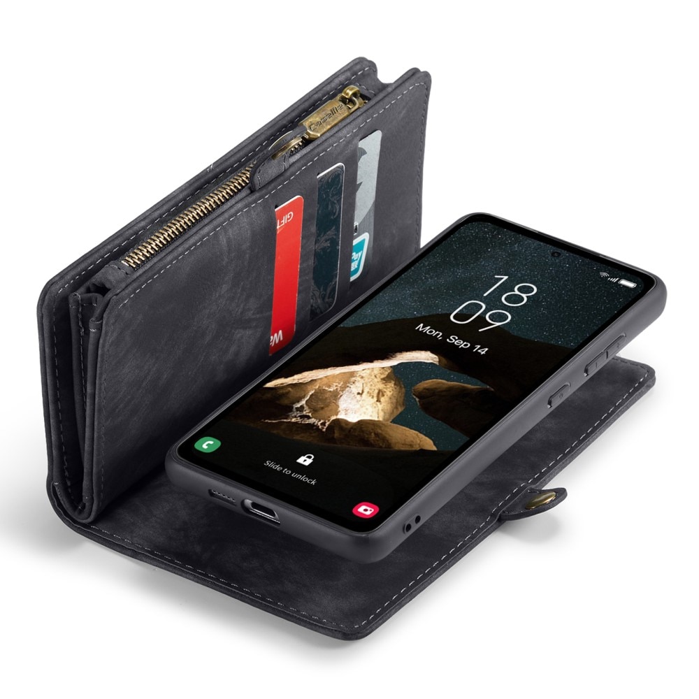 Samsung Galaxy A55 Rymligt plånboksfodral med många kortfack, grå