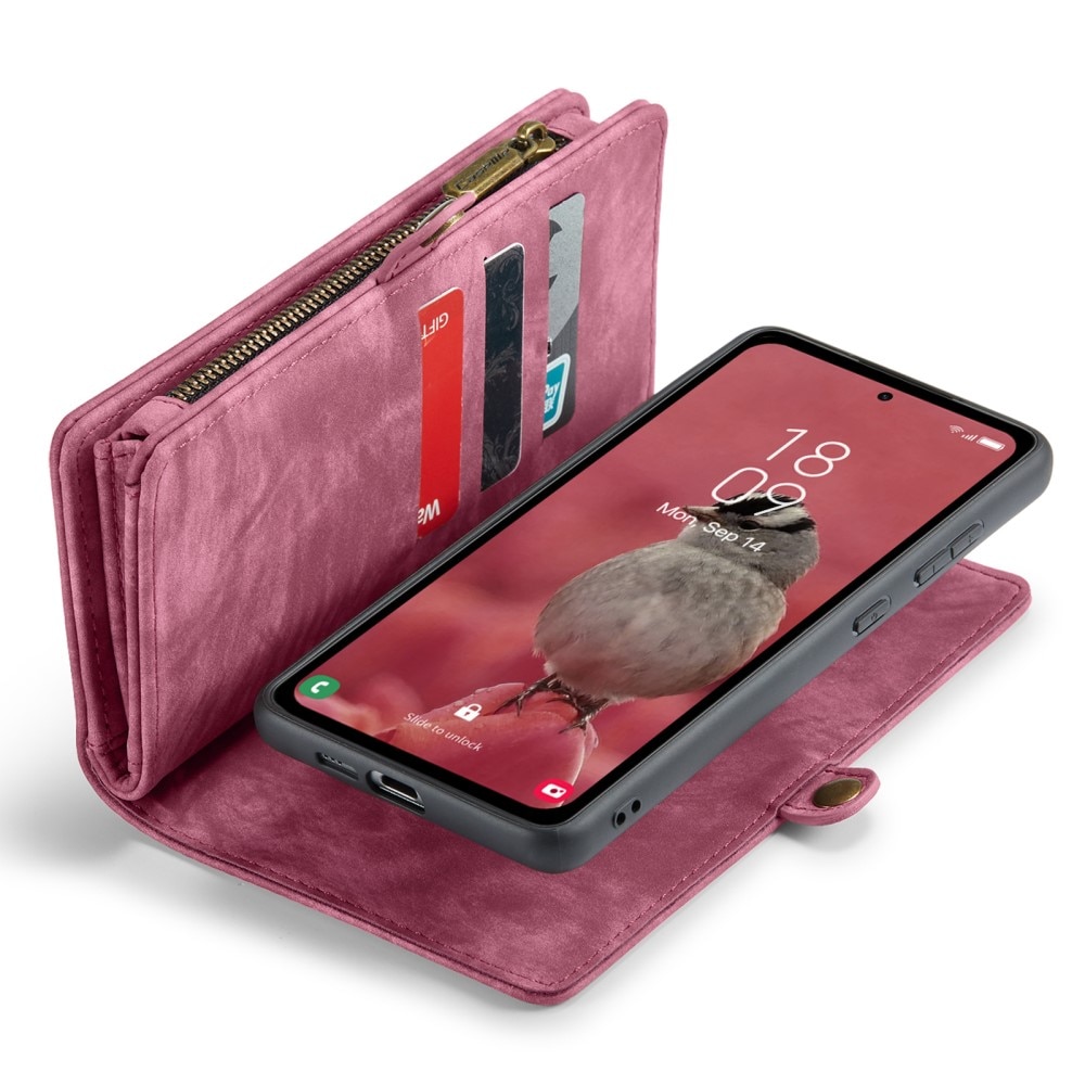 Samsung Galaxy A55 Rymligt plånboksfodral med många kortfack, röd