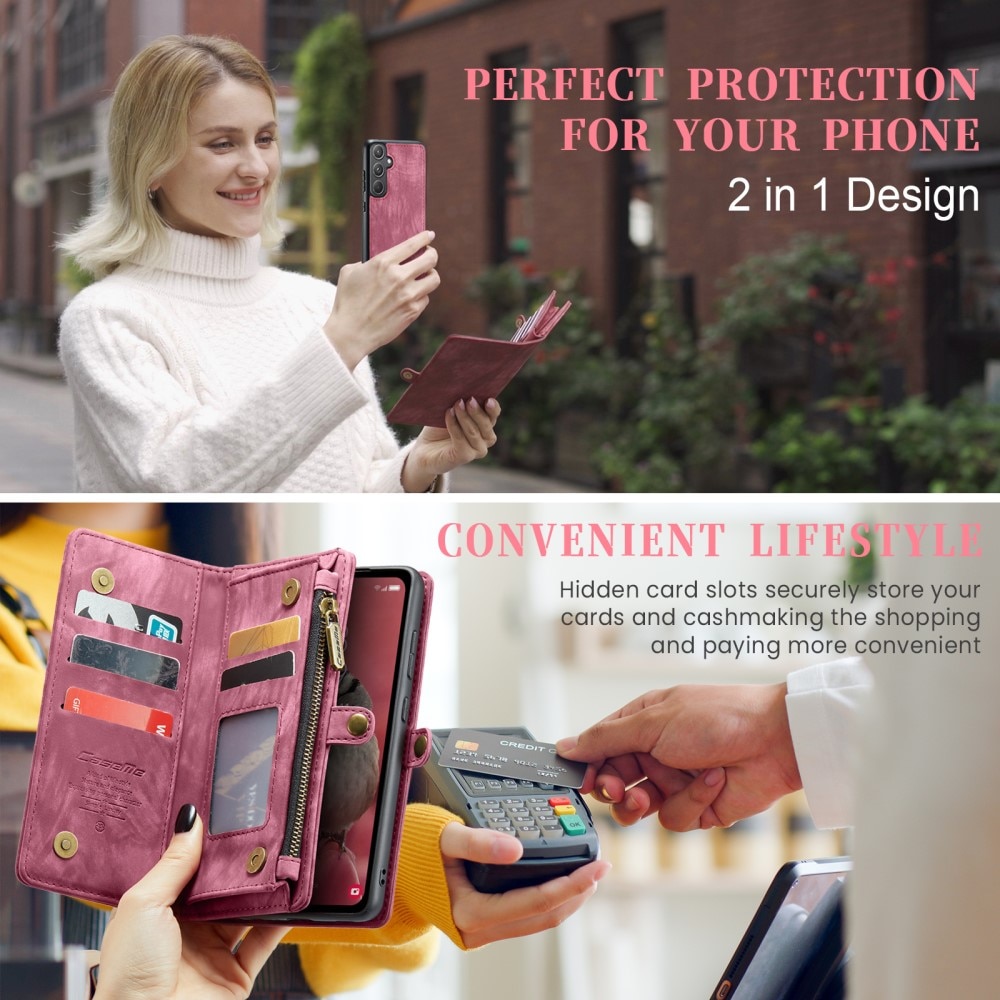 Samsung Galaxy A55 Rymligt plånboksfodral med många kortfack, röd
