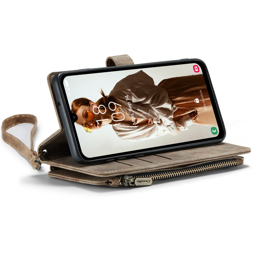 Samsung Galaxy A15 Plåboksfodral med blixtlås, Brun