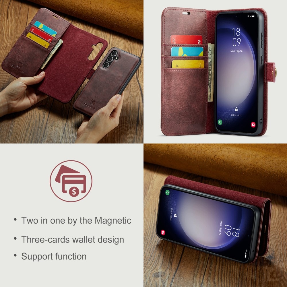 Samsung Galaxy A55 Plånboksfodral med avtagbart skal, röd