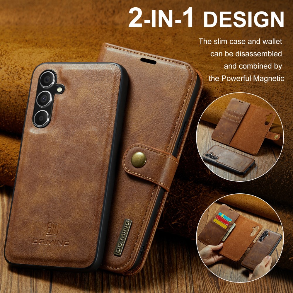 Samsung Galaxy A15 Plånboksfodral med avtagbart skal, Cognac